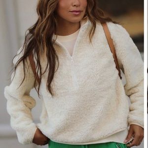 Sincerely Jules Cream Half-Zip Sherpa Pullover